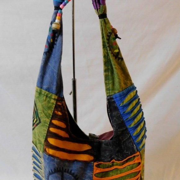 The Collection Royal Printed Patch and Razor Cut Cotton Hobo Bag Peace bag - Picture 7 of 9